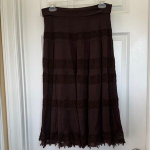 Dorothee Bis Womens Brown  Tiered Silk Lace Midi Skirt Sz Medium   EUC